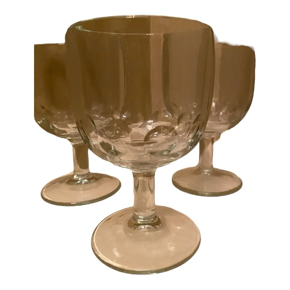 Vintage 1970s Thumbprint Clear Glass Goblets 16oz Set of 3 MCM Schooner